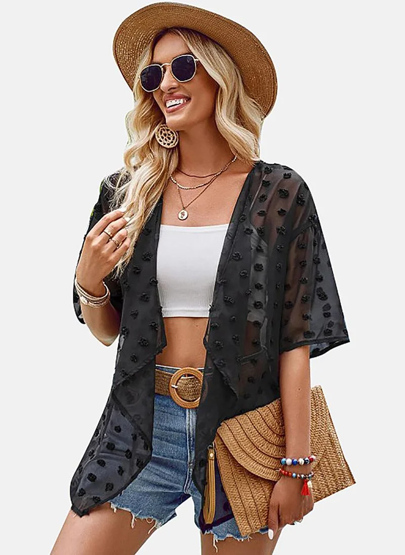 YUNIQEE Black Solid Relaxed Fit Open front Shrugs