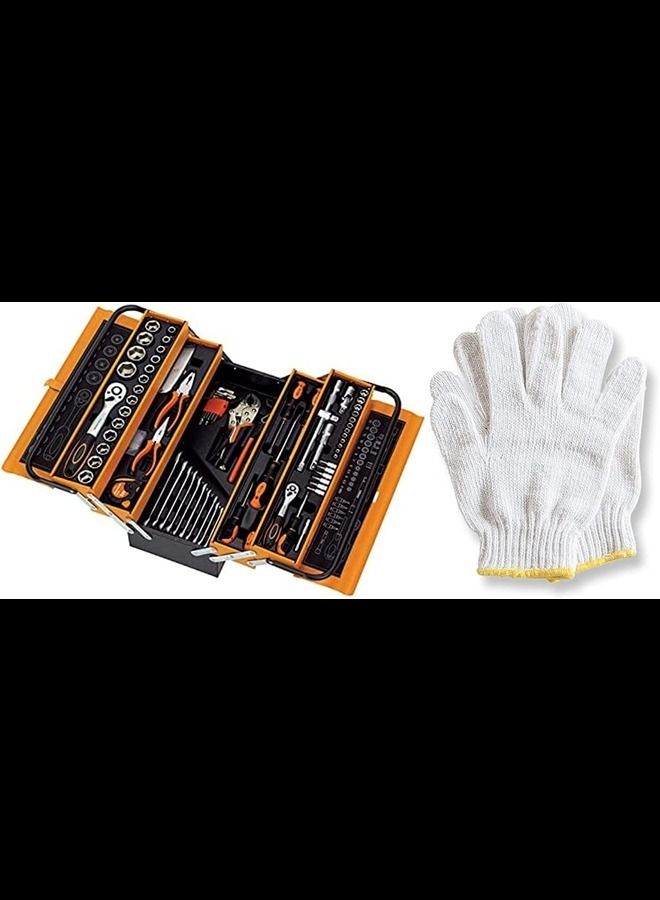 ABBASALI 85pcs Portable metal multi-function household car foldable hardware metal box tools set With 12 Pair Knitted Gloves - Image 1
