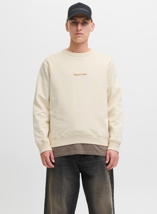 JACK & JONES Cream Pullover Sweatshirt with Long Sleeves - Image 2