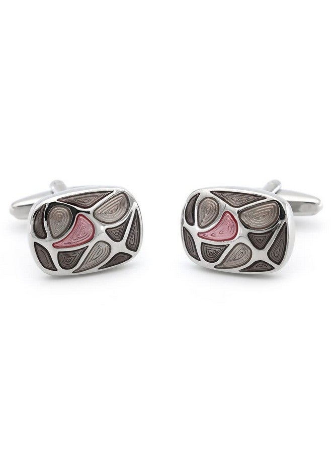 Jonwo Stainless Steel Oval Enamel Cufflinks For Men Women French Shirt Cuff Links Business Wedding Party In A Gift Box (Pink) - Image 2