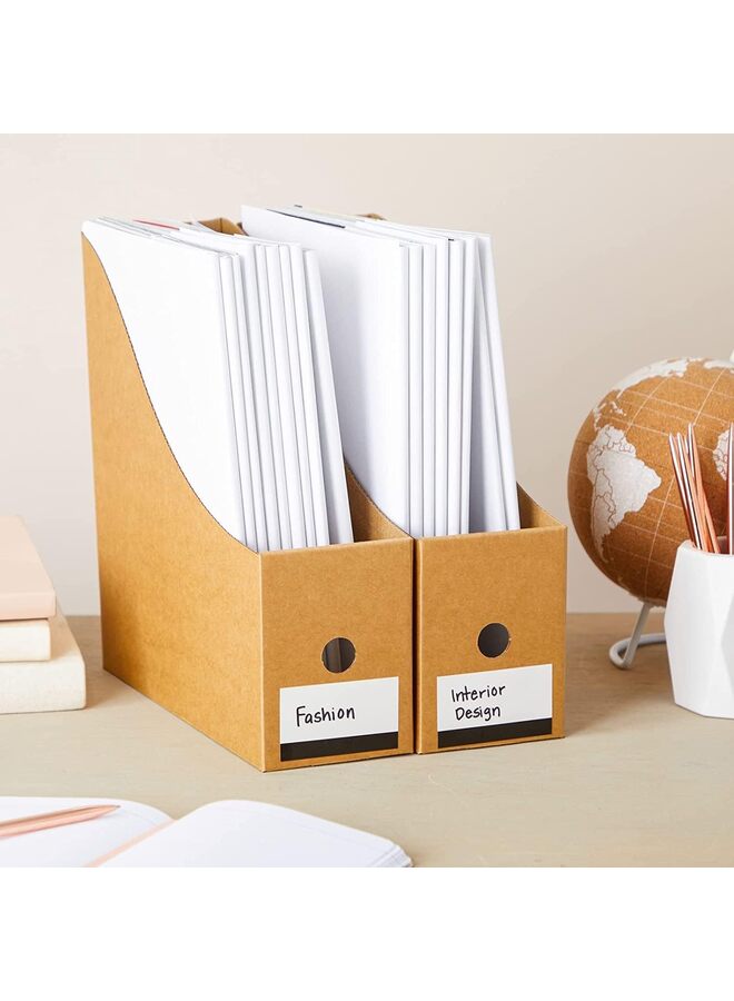 5 Pack Magazine File Holder, Desk File Organizer, Sturdy Cardboard Magazine Holders, Book Bins, Desk File Holder Organizers and Storage, Folder Holder with Labels/Khaki - Image 2