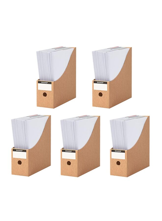 5 Pack Magazine File Holder, Desk File Organizer, Sturdy Cardboard Magazine Holders, Book Bins, Desk File Holder Organizers and Storage, Folder Holder with Labels/Khaki - Image 1