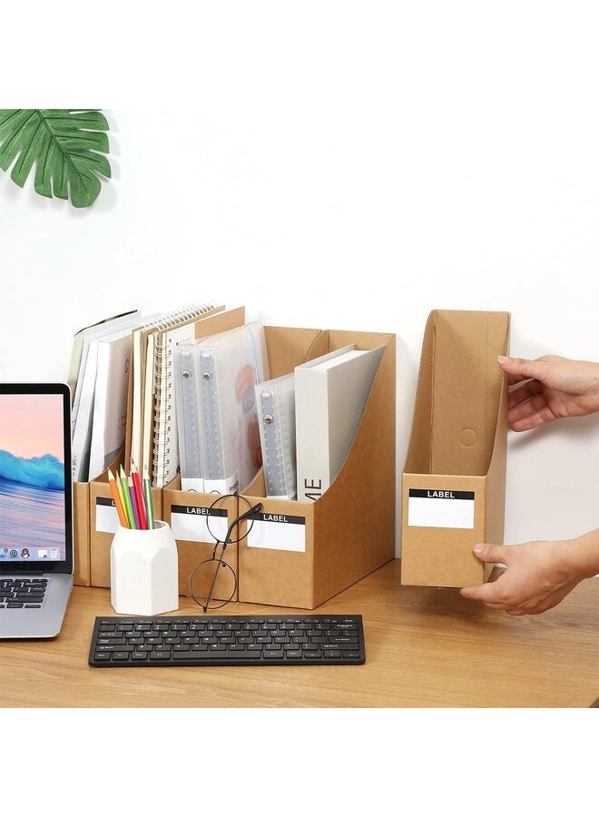 5 Pack Magazine File Holder, Desk File Organizer, Sturdy Cardboard Magazine Holders, Book Bins, Desk File Holder Organizers and Storage, Folder Holder with Labels/Khaki - Image 4