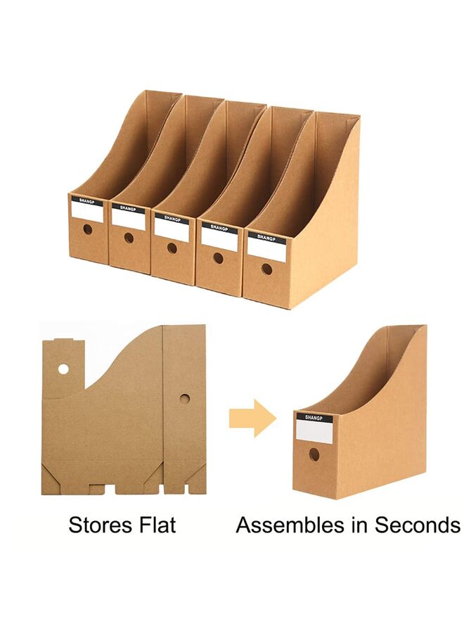 5 Pack Magazine File Holder, Desk File Organizer, Sturdy Cardboard Magazine Holders, Book Bins, Desk File Holder Organizers and Storage, Folder Holder with Labels/Khaki - Image 3