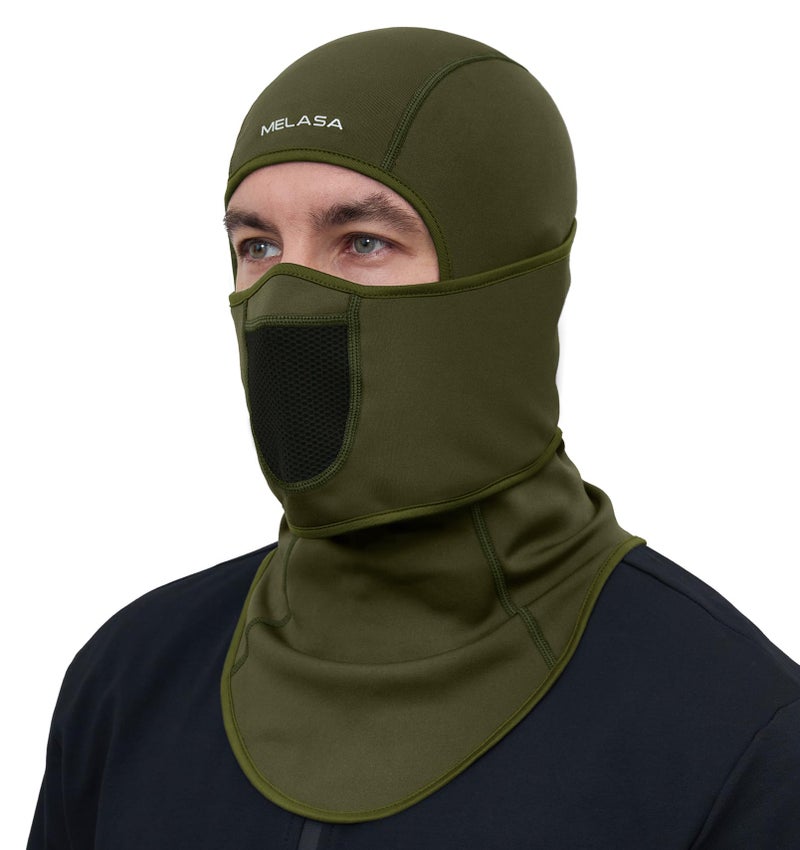MELASA Winter Balaclava Face Mask for Cold Weather Thermal Fleece Ski Mask with Movable Face Cover for Outdoor Work Skiing Green - Image 1