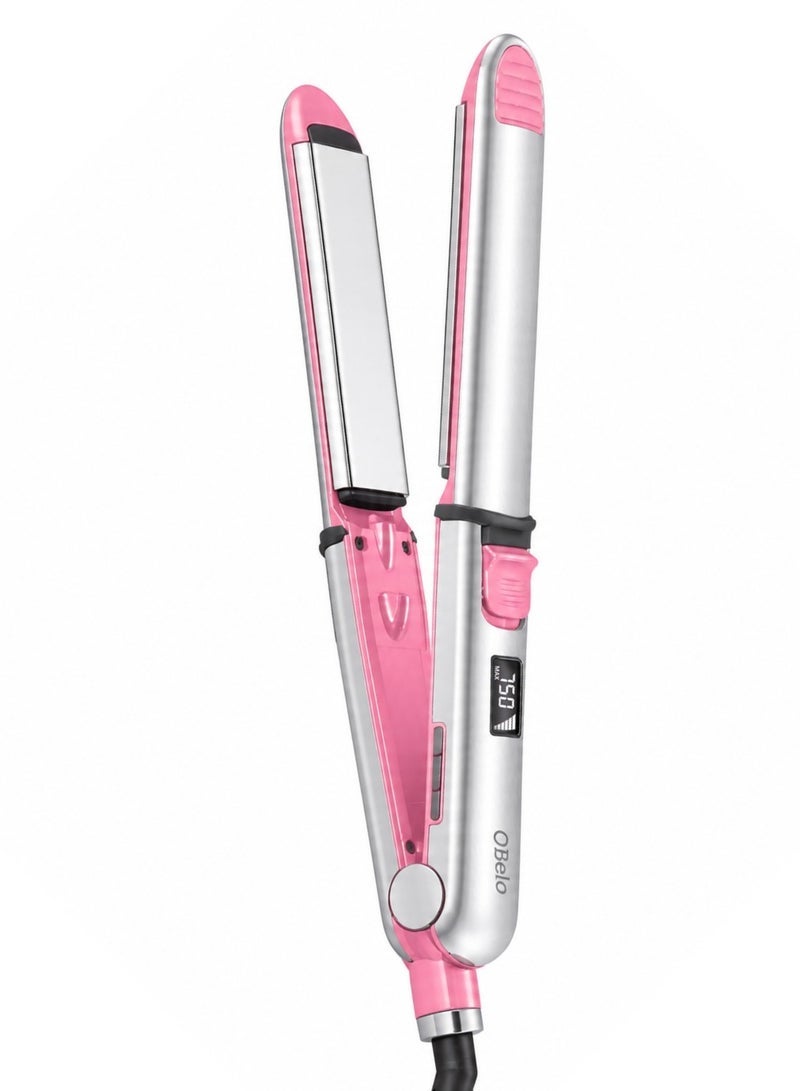 OBelo Professional 2-in-1 Titanium Ceramic Hair Straightener and Curler, equipped with ionic technology to reduce frizz, protect hair, and deliver salon-quality results at home. - Image 2