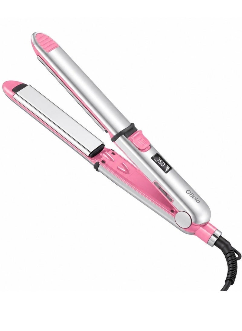 OBelo Professional 2-in-1 Titanium Ceramic Hair Straightener and Curler, equipped with ionic technology to reduce frizz, protect hair, and deliver salon-quality results at home. - Image 1
