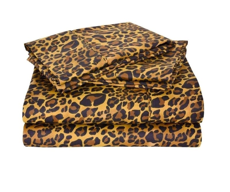 Mr Pandaa Queen Size Sheet Set 1000 Thread Count 100% Egyptian Cotton, 15â€ Deep Pockets, 4-PC Super Soft Breathable Cooling 1000-TC Sheets - Leopard Print - Image 1