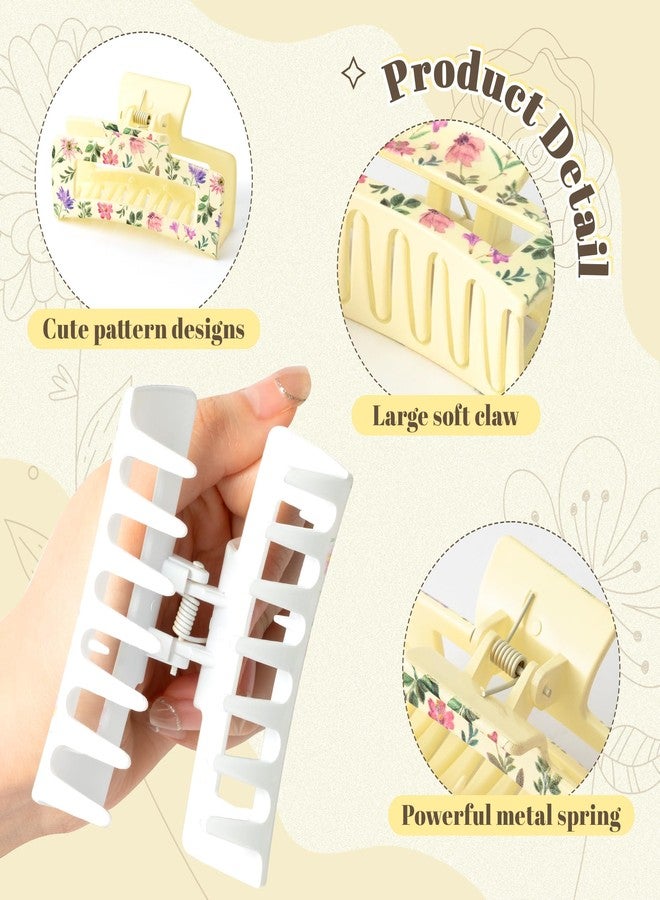 PANTIDE 4Pcs Floral Hair Claw Clips for Women Girls - Retro Flower Vintage Floral Rectangle Nonslip Banana Hair Clips, Thin Thick Short Long Curly Accessories, Summer Party Mother’s Day Birthday Gift - Image 3