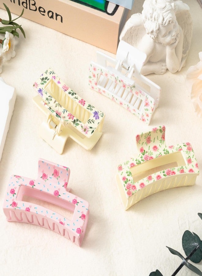PANTIDE 4Pcs Floral Hair Claw Clips for Women Girls - Retro Flower Vintage Floral Rectangle Nonslip Banana Hair Clips, Thin Thick Short Long Curly Accessories, Summer Party Mother’s Day Birthday Gift - Image 4