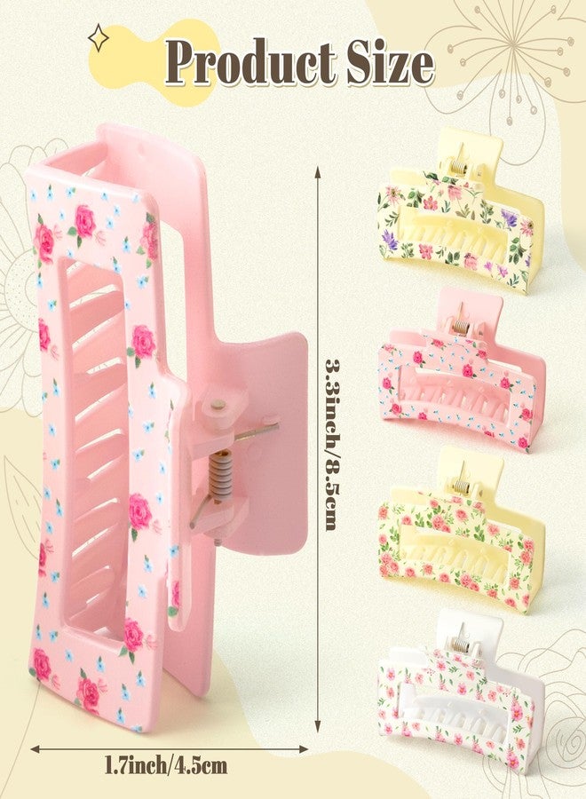 PANTIDE 4Pcs Floral Hair Claw Clips for Women Girls - Retro Flower Vintage Floral Rectangle Nonslip Banana Hair Clips, Thin Thick Short Long Curly Accessories, Summer Party Mother’s Day Birthday Gift - Image 2