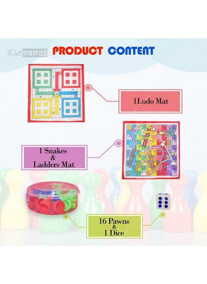 Kids Mandi Kids Mandi Ludo Board Game | Snake and Ladder Mat Game, 2 in 1 Fun Playing Foldable 15 inch Mat - 2 to 4 Players, Suitable for 5 Years and up - Multicolor  - Image 2