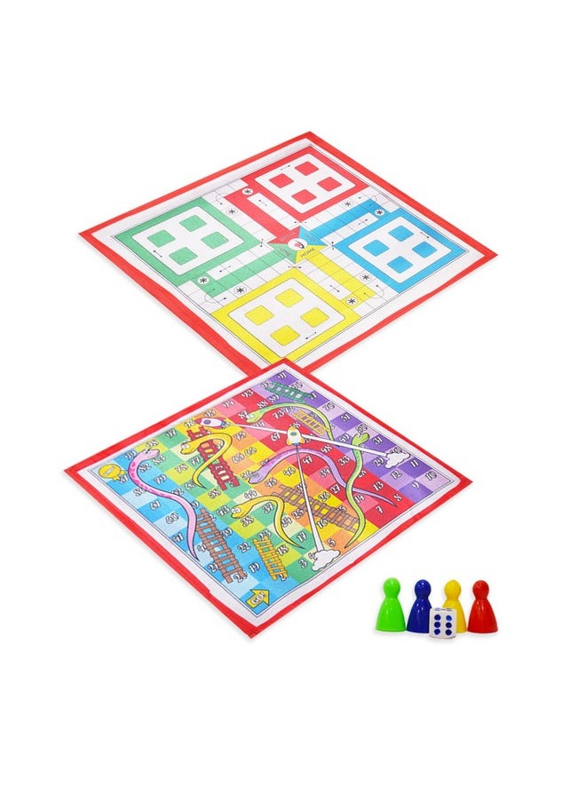 Kids Mandi Kids Mandi Ludo Board Game | Snake and Ladder Mat Game, 2 in 1 Fun Playing Foldable 15 inch Mat - 2 to 4 Players, Suitable for 5 Years and up - Multicolor  - Image 1