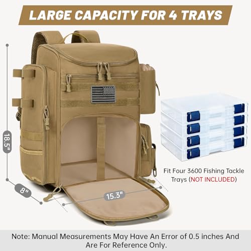 WELIDAY 40L Fishing Backpack Water Resistant Fishing Tackle Bag with 2 Rod Holders Tackle Storage Bag for AnglersKhakiBag Only - Image 3