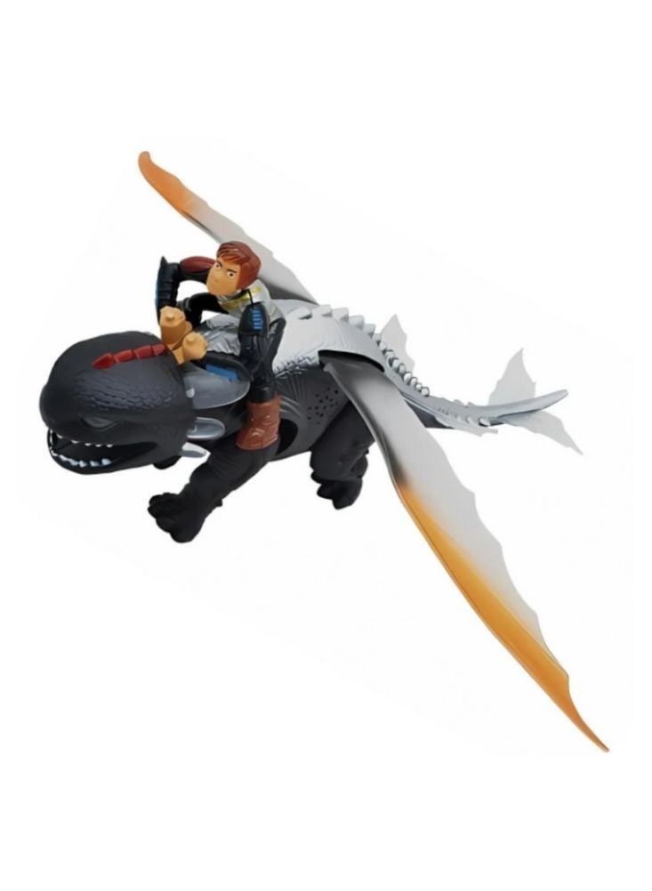 بريميم لعبة راكب التنين الطائر من فيلم "كيف تدرب تنينك" - تنين على طراز "بلا أسنان" بأجنحة متحركة وشخصية راكب - Image 1