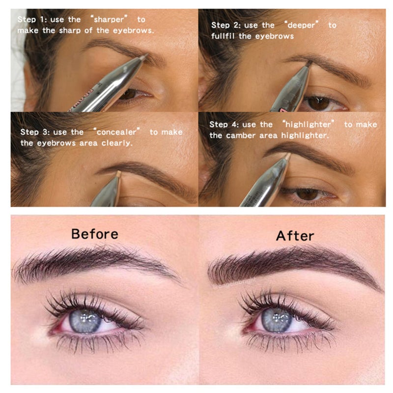 4-in-1 Eyebrow Contour Pen Waterproof Defining Highlighting Eye Brow Eyebrow Pencil Natural Brows Makeup Cosmetic Tool - Image 5