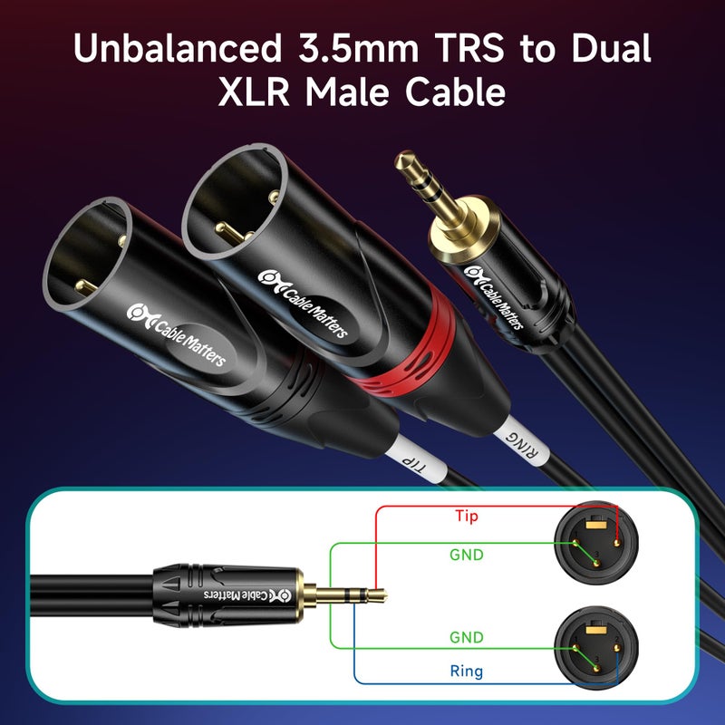 Cable Matters 3.5mm 1/8 Inch TRS to 2 XLR Cable 10 ft, Male to Male Aux to Dual XLR Breakout Cable - Image 2