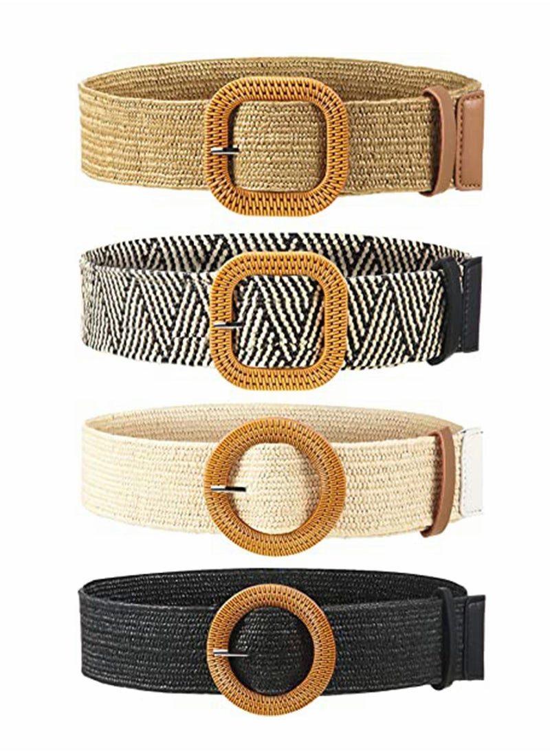 Excefore - 4 Pcs Women Waist Belt, Straw Woven Elastic Stretch Waist Belt - Image 1