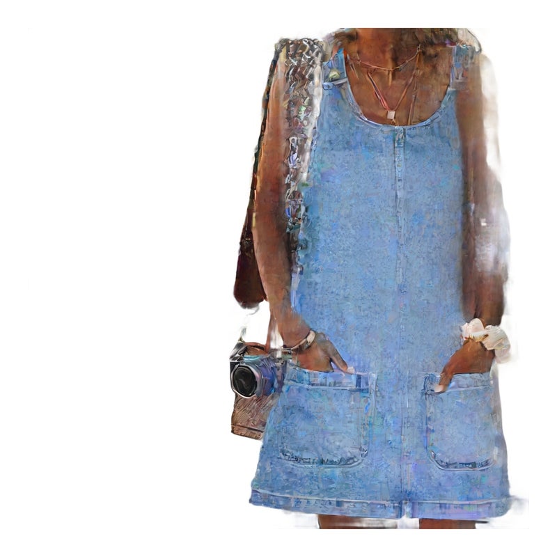 Women's Denim Dress Summer Sleeveless Casual Bodycon Midi Dress - Image 1