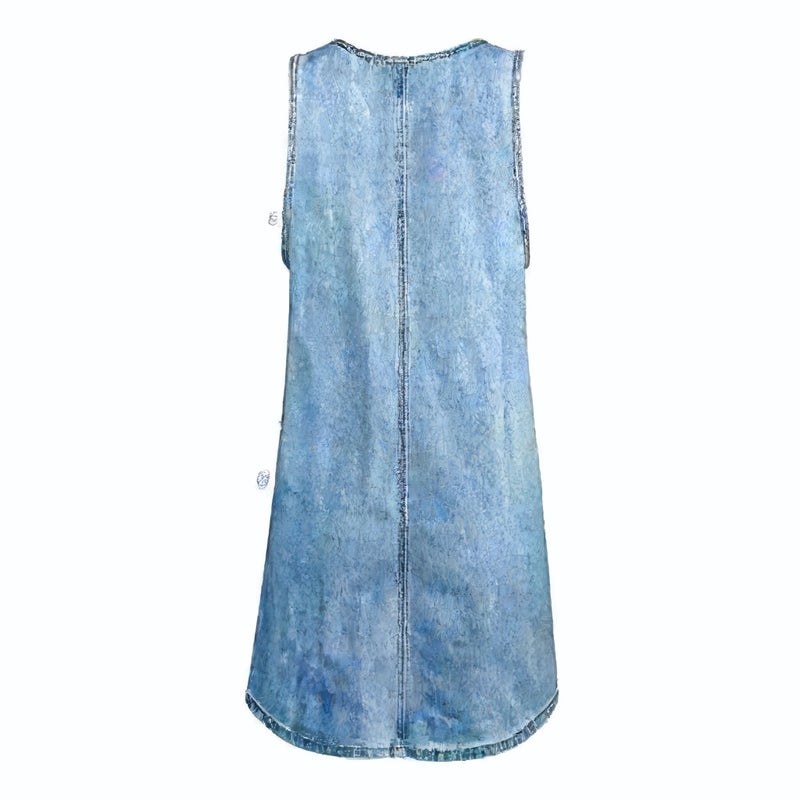 Women's Denim Dress Summer Sleeveless Casual Bodycon Midi Dress - Image 4