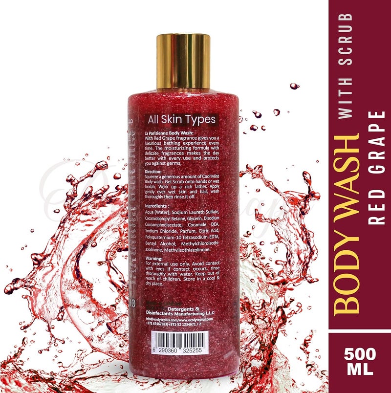 ECOLYTE+ La Parisienne Premium Body Wash with Scrub - Red Grape Scent, 500 ml - Image 2