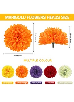M&C Music Color 50Pcs 2.75'' Marigold Flowers Heads Bulk, Silk Marigold Artificial Flowers for Diwali Home Decor DIY Wreath Garland Craft Baby Shower Wedding Mexican Party Decoration Halloween New Year Decor（Mix-2）  - Image 4