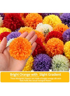 M&C Music Color 50Pcs 2.75'' Marigold Flowers Heads Bulk, Silk Marigold Artificial Flowers for Diwali Home Decor DIY Wreath Garland Craft Baby Shower Wedding Mexican Party Decoration Halloween New Year Decor（Mix-2）  - Image 2