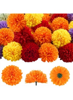 M&C Music Color 50Pcs 2.75'' Marigold Flowers Heads Bulk, Silk Marigold Artificial Flowers for Diwali Home Decor DIY Wreath Garland Craft Baby Shower Wedding Mexican Party Decoration Halloween New Year Decor（Mix-2）  - Image 1