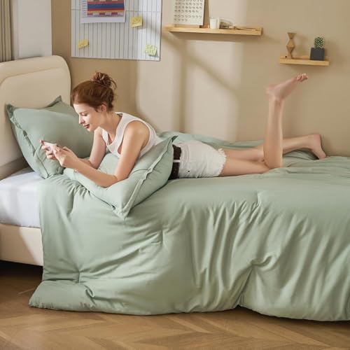 Litanika Twin XL Comforter Set Sage Green, 2 Pieces Comforter Sets Soft Down Alternative Comforter All Season Quilt Blanket (66x90In Comforter & 1 Pillowcase) - Image 1