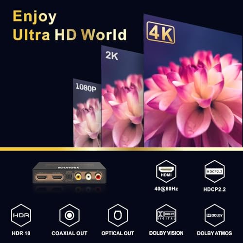 Sounce HDMI Audio Extractor HDMI to Optical SPDIF Toslink Converter HDMI Video Adapter Splitter-DAC Analog Stereo R/L Audio for Blu-ray DVD Players,Xbox One, Sky HD Box, PlayStation - Image 2