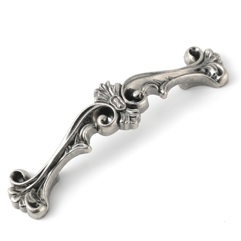 JETLAND Traditional Antique Cabinet Hardware 6 Pack Aged Silver 3 Hole Centers Vintage Pulls for Drawer Dresser Nightstand AC0726OS076 - Image 2