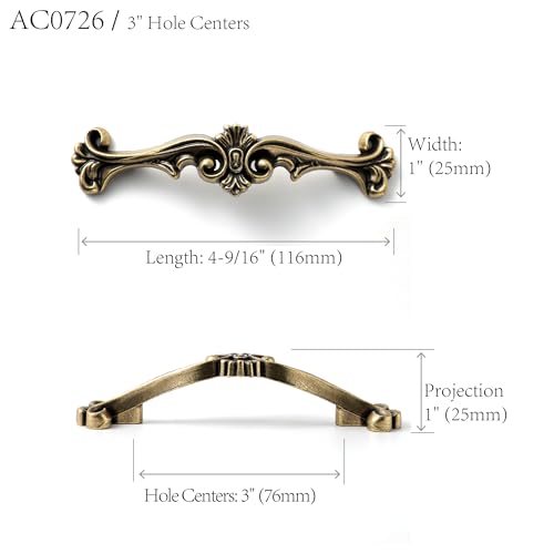 JETLAND Traditional Antique Cabinet Hardware 6 Pack Aged Silver 3 Hole Centers Vintage Pulls for Drawer Dresser Nightstand AC0726OS076 - Image 3