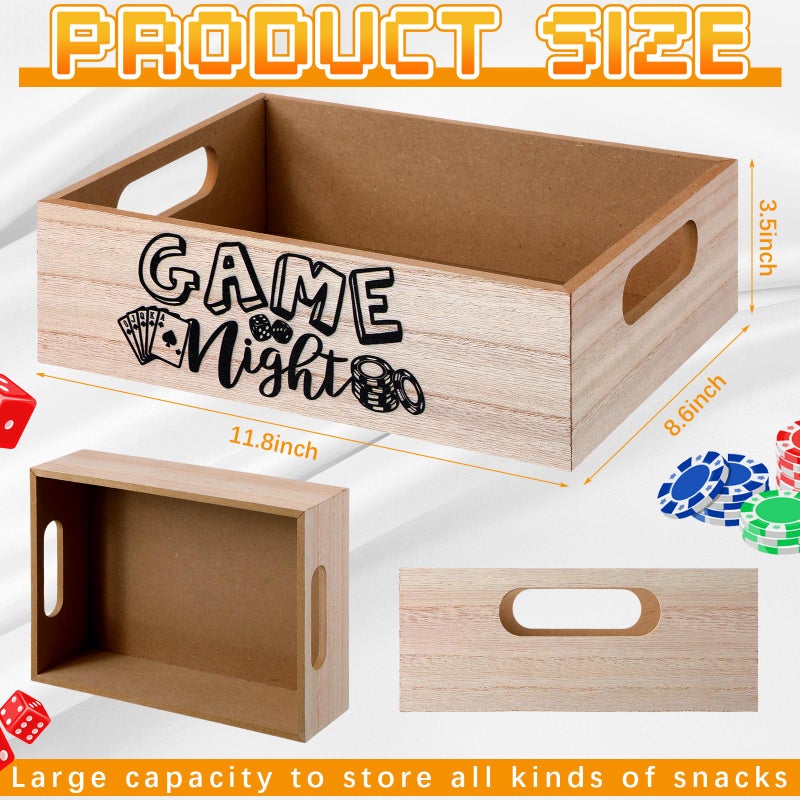 GlikCeil Movie Night Supplies Snack Trays with Handles Reusable Wooden Movie Gift Basket for Theater Popcorn Bucket Bowl Box Container Family Room Decor(Game Night) - Image 2