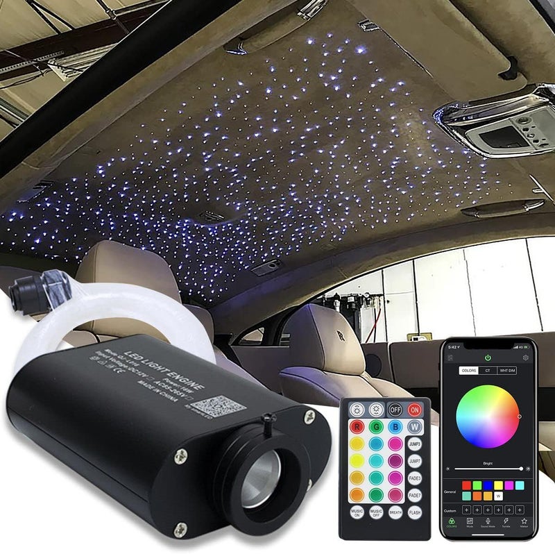 Amki 16W Fiber Optic Lights,Starlight Headliner Light Kit APP/Remote Control Sound Activated Mode for Car&Home Decoration,Optical Fiber Cable Strands 0.75mm/0.03in 6.5ft/2m 450pcs - Image 1