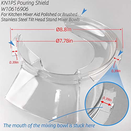 Pokin Pouring Shield for KitchenAid Tilt Head 4.5-5QT (Only) Stainless Steel Bowl Insert, KN1PS Transparent Splash Guard, Safety Pouring Shield Fits Kitchen Aid Standing Mixer Attachments & Accessories - Image 3