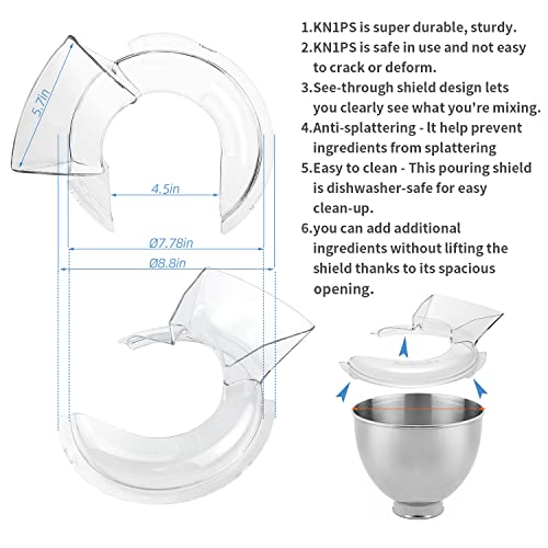 Pokin Pouring Shield for KitchenAid Tilt Head 4.5-5QT (Only) Stainless Steel Bowl Insert, KN1PS Transparent Splash Guard, Safety Pouring Shield Fits Kitchen Aid Standing Mixer Attachments & Accessories - Image 2