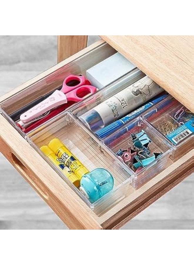 Cazadora Clear Acrylic Drawer Organizer Tray Set - 14-Piece Premium Clear Plastic Organizer Kit for Makeup, Cosmetics, Vanity, Bathroom, Kitchen Utensils, Cutlery, Jewelry, Accessories and Gadgets - Durable high-quality acrylic construction, crystal-clear transparency for quick visibility - Stackable, lightweight and space-saving drawer inserts that keep items neatly separated and prevent sliding - Versatile modular sizes to fit standard drawers, dressers, vanity tables and bathroom cabinets - Scratch-resistant finish, easy to wipe clean with a damp cloth, long-lasting home organization solution - Contemporary minimalist design suitable for modern KSA homes and gifting - Image 5