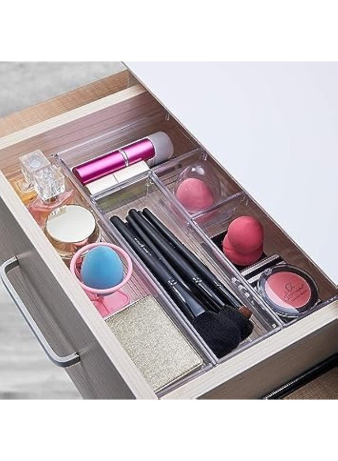 Cazadora Clear Acrylic Drawer Organizer Tray Set - 14-Piece Premium Clear Plastic Organizer Kit for Makeup, Cosmetics, Vanity, Bathroom, Kitchen Utensils, Cutlery, Jewelry, Accessories and Gadgets - Durable high-quality acrylic construction, crystal-clear transparency for quick visibility - Stackable, lightweight and space-saving drawer inserts that keep items neatly separated and prevent sliding - Versatile modular sizes to fit standard drawers, dressers, vanity tables and bathroom cabinets - Scratch-resistant finish, easy to wipe clean with a damp cloth, long-lasting home organization solution - Contemporary minimalist design suitable for modern KSA homes and gifting - Image 4