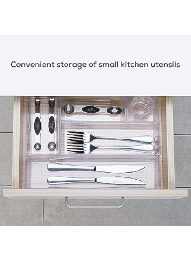 Cazadora Clear Acrylic Drawer Organizer Tray Set - 14-Piece Premium Clear Plastic Organizer Kit for Makeup, Cosmetics, Vanity, Bathroom, Kitchen Utensils, Cutlery, Jewelry, Accessories and Gadgets - Durable high-quality acrylic construction, crystal-clear transparency for quick visibility - Stackable, lightweight and space-saving drawer inserts that keep items neatly separated and prevent sliding - Versatile modular sizes to fit standard drawers, dressers, vanity tables and bathroom cabinets - Scratch-resistant finish, easy to wipe clean with a damp cloth, long-lasting home organization solution - Contemporary minimalist design suitable for modern KSA homes and gifting - Image 3