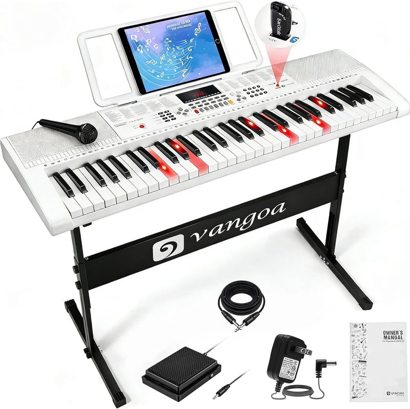 Vangoa Keyboard Piano 61 Key, Full Size Electric Piano Keyboard Light UP Keys with 3 Teaching Modes, Learning Music Keyboard Piano with Stand Headphones for Beginners, VGK6101 White - Image 1