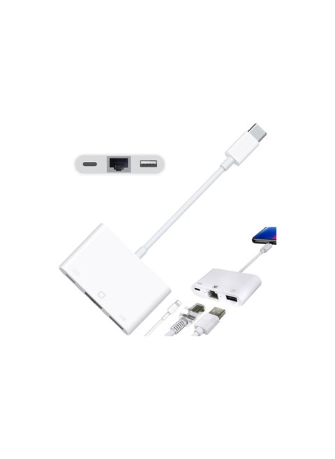3 in 1 Lightning to Ethernet Adapter – RJ45 LAN + Charging Port + USB 3.0 – High-Speed 10/100 Mbps Network Adapter for Phone/Tablet
