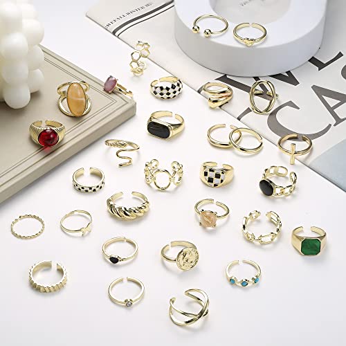 Florideco 30Pcs 18K Gold Plated Chunky Rings for Women Chunky Twisted Signet Rings Stackable Knuckle Midi Ring Adjustable Open Ring Sets - Image 3