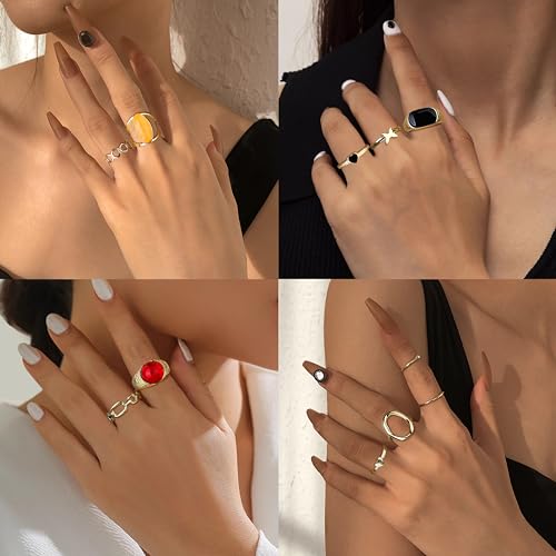 Florideco 30Pcs 18K Gold Plated Chunky Rings for Women Chunky Twisted Signet Rings Stackable Knuckle Midi Ring Adjustable Open Ring Sets - Image 4