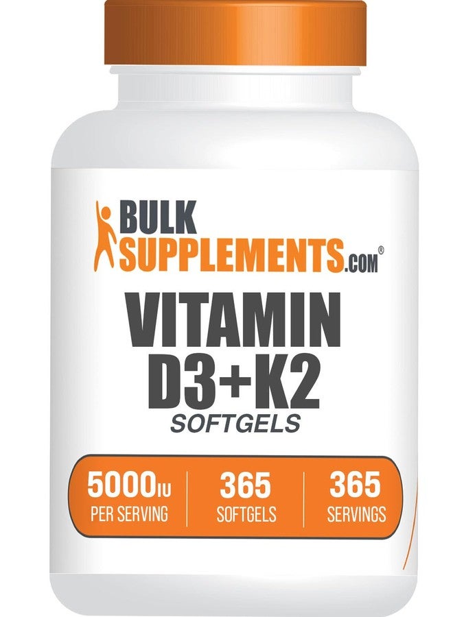 BulkSupplements.com Vitamin D3 + K2 5000 IU Softgels - D3 K2 Supplement, for Immune Health - Gluten Free, 1 Softgel per Serving, 365 Count (Pack of 1) - Image 1