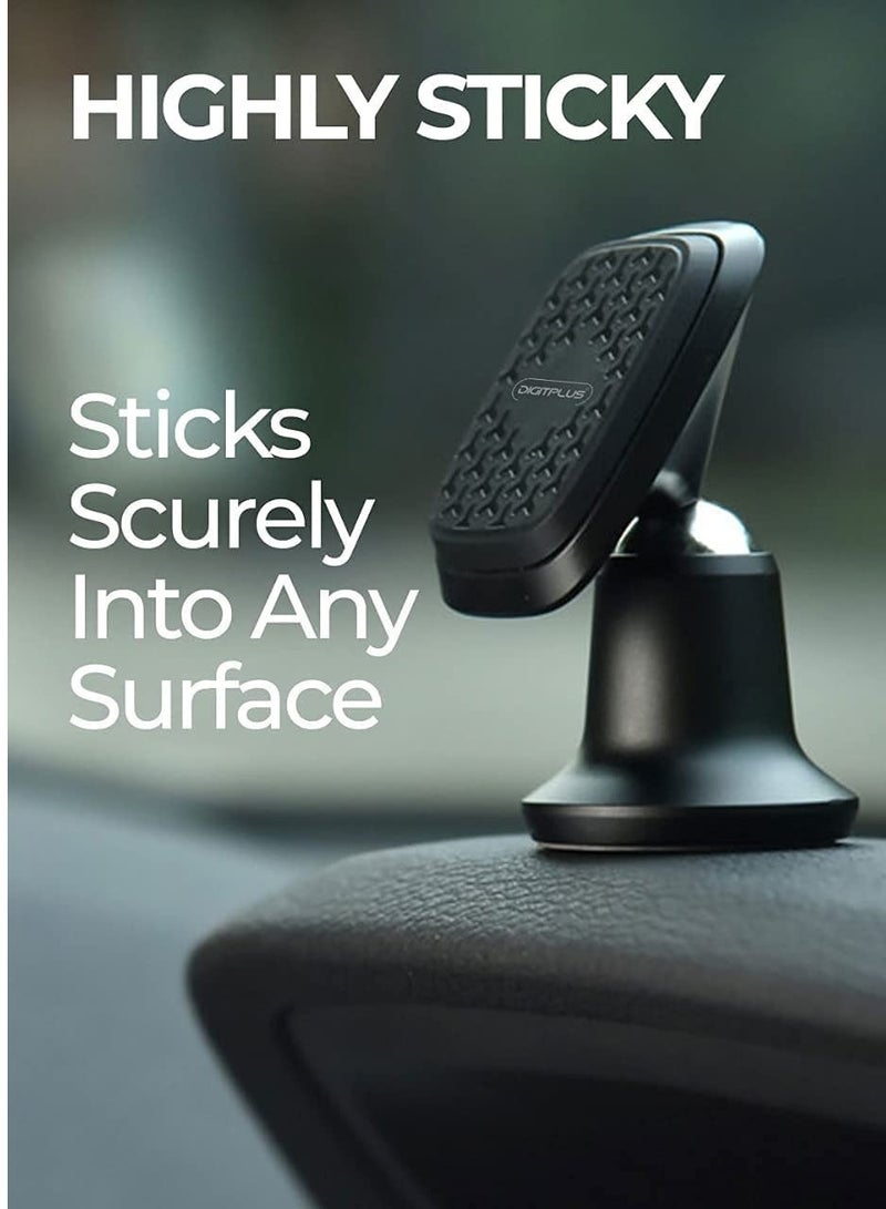 DIGIT PLUS Car phone holder magnet dashboard phone car holder magnetic mount strong suction 360 degree rotation 2 magnetic plates with very strong marantic power compatible with iPhone Samsung Huawei - Image 3