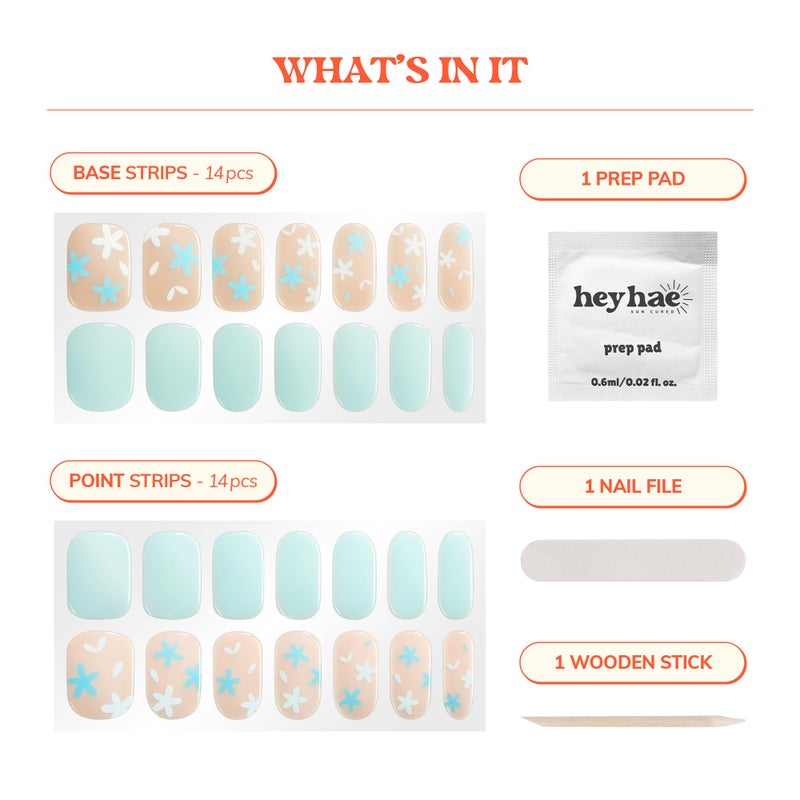 Heyhae Semi Cured Gel Nail Strips | No LED Lamp Needed | Spring, Marble, Pink | Easy Apply & Remove, Salon Quality | Includes 28 Strips, 1 Prep Pads, Nail File & Wooden Stick - Hey, Daisy Days - Image 4