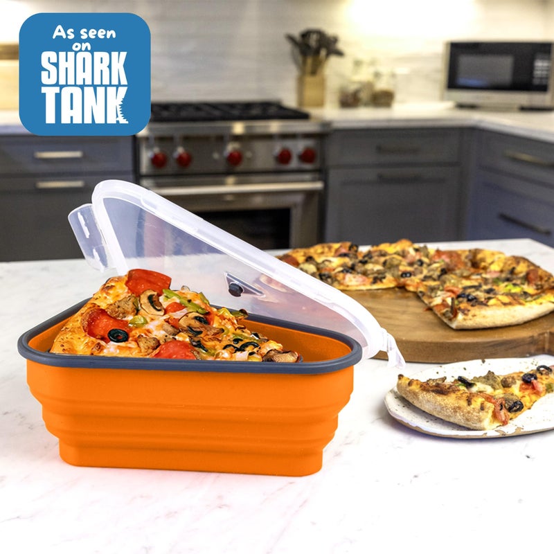 PIZZA PACK حزمة البيتزا حاوية تخزين البيتزا القابلة لإعادة الاستخدام مع 5 صواني قابلة للخدمة ميكروويف - حاوية شريحة بيتزا قابلة للتعديل خالية من BPA لتنظيم وتوفير الفضاء البرتقالي - Image 5
