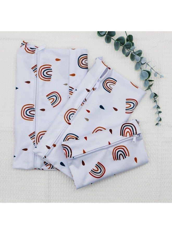 Asenappy 3pcs Cloth Diaper Wet Dry Bags Waterproof Reusable with Two Zippered Pockets Travel Beach Pool Daycare Soiled Baby Items Yoga Gym Bag for Swimsuits or Wet Clothes (rainbow) - Image 4