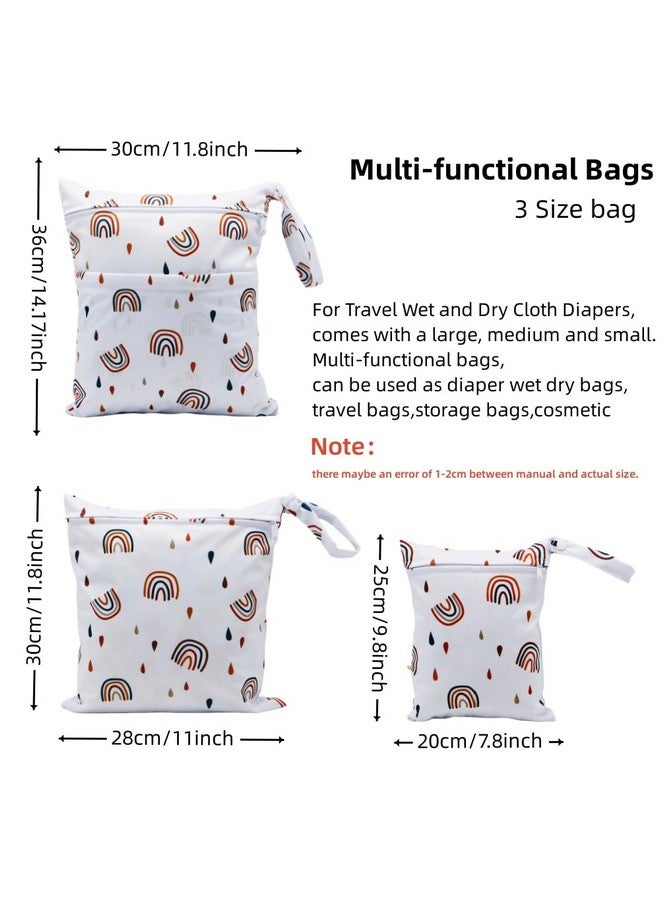 Asenappy 3pcs Cloth Diaper Wet Dry Bags Waterproof Reusable with Two Zippered Pockets Travel Beach Pool Daycare Soiled Baby Items Yoga Gym Bag for Swimsuits or Wet Clothes (rainbow) - Image 2