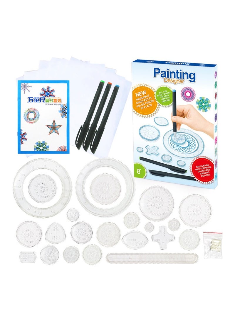 BLOOMING TIME 22Pcs Geometric Ruler DIY Creative Design Set ,Child Spiral Art Craft Creation Education Drawing Stationery Set  - Image 1